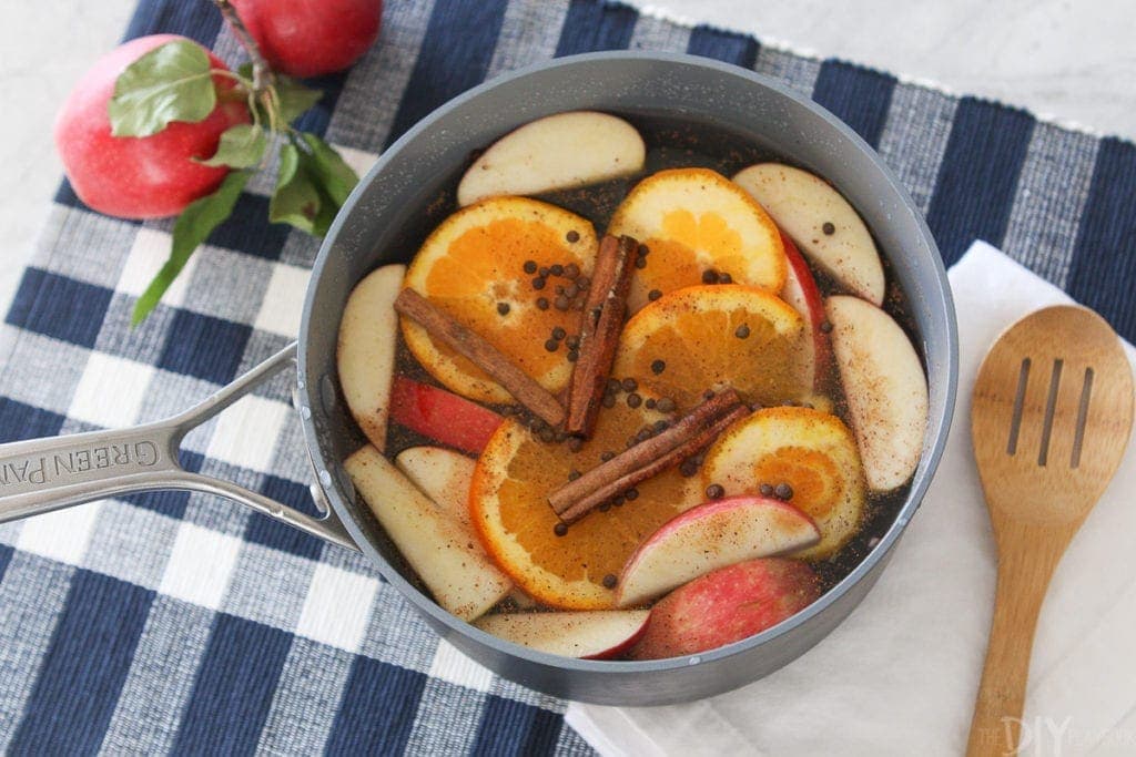 Fall stovetop potpourri with apples, oranges, cinnamon