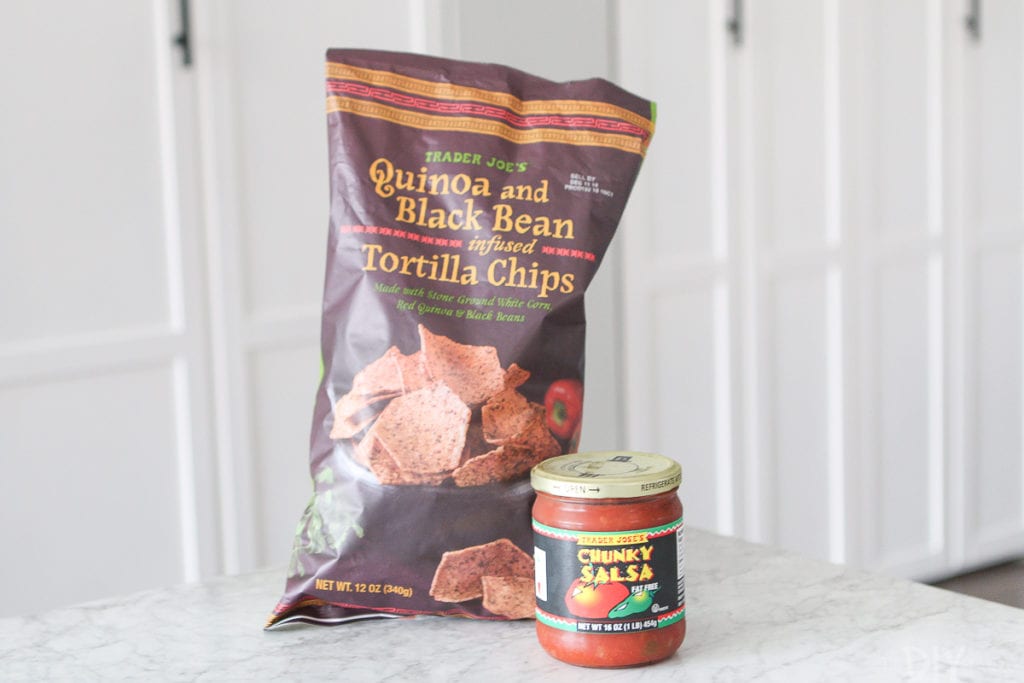 quinoa and black bean tortilla chips from trader joe's with salsa 
