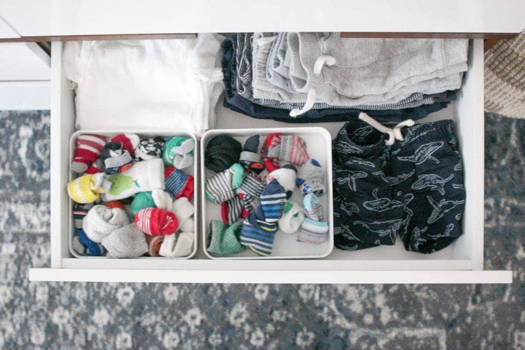 how to organize socks and baby clothes