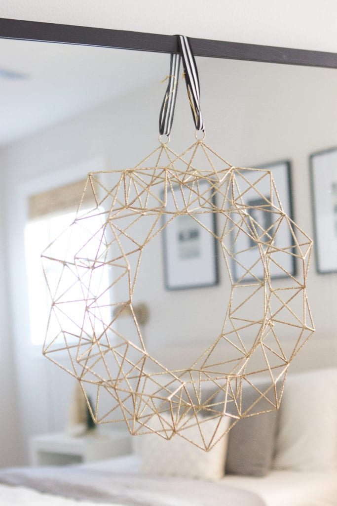 how to hang a geometric wreath on a mirror