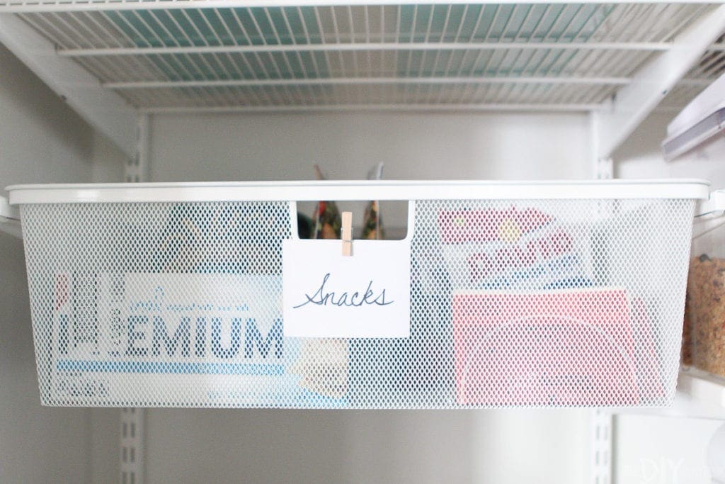 Use notecards to label drawers and baskets in a pantry