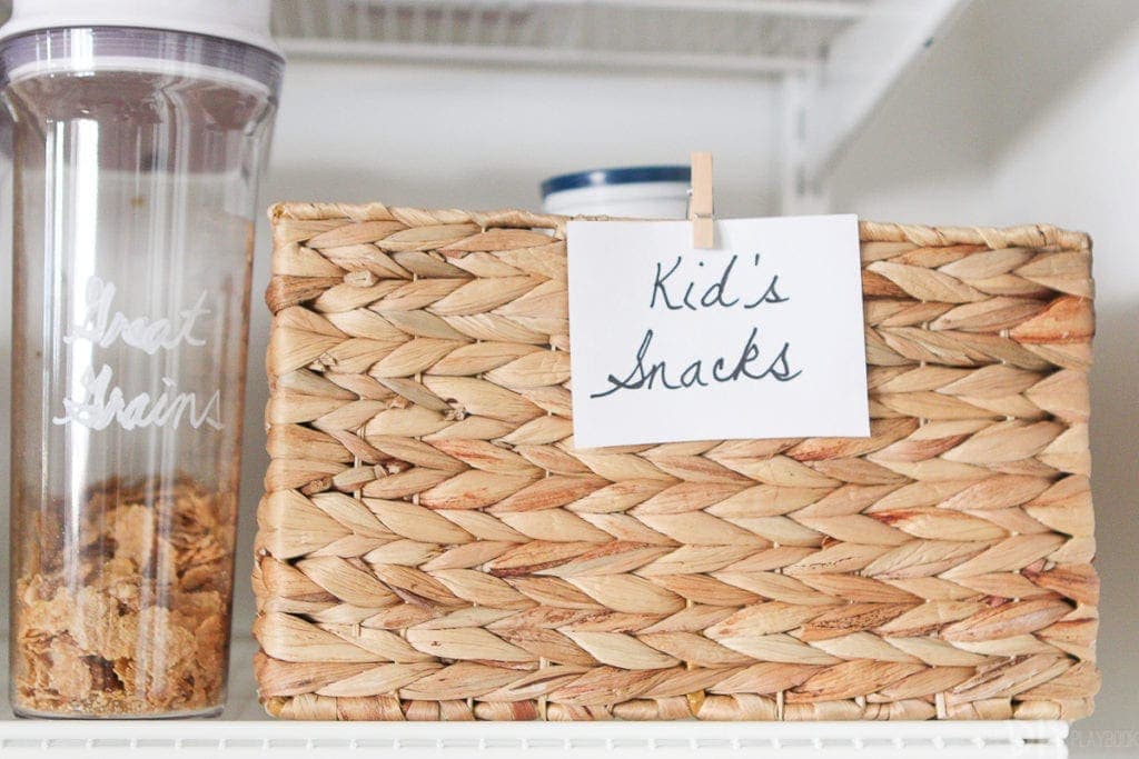 Use notecards to label baskets