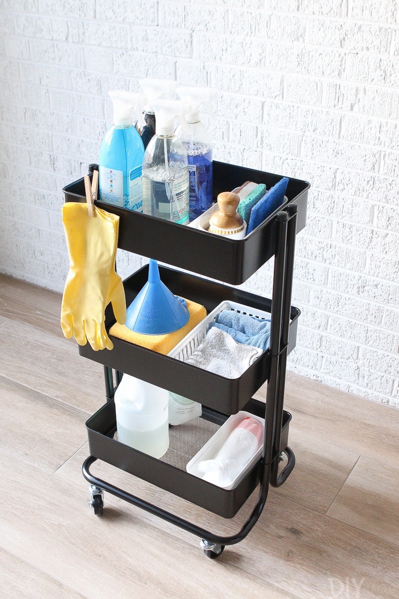 Create a cleaning station with a rolling cart