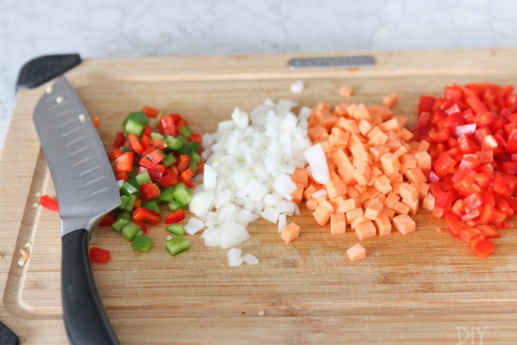 Chopped veggies for a protein bowl