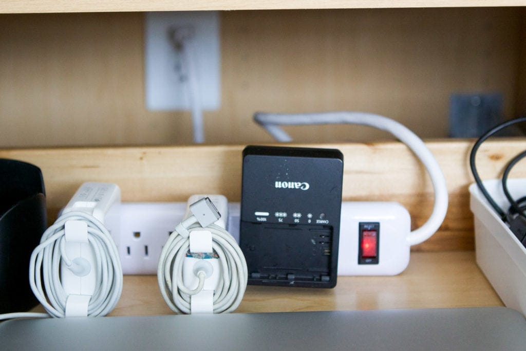 charging station inside of a cabinet