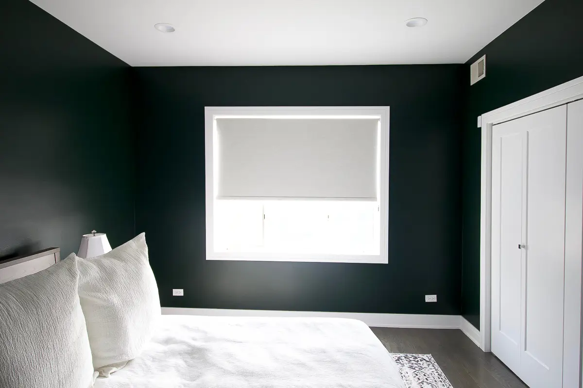 Guest room painted Essex Green