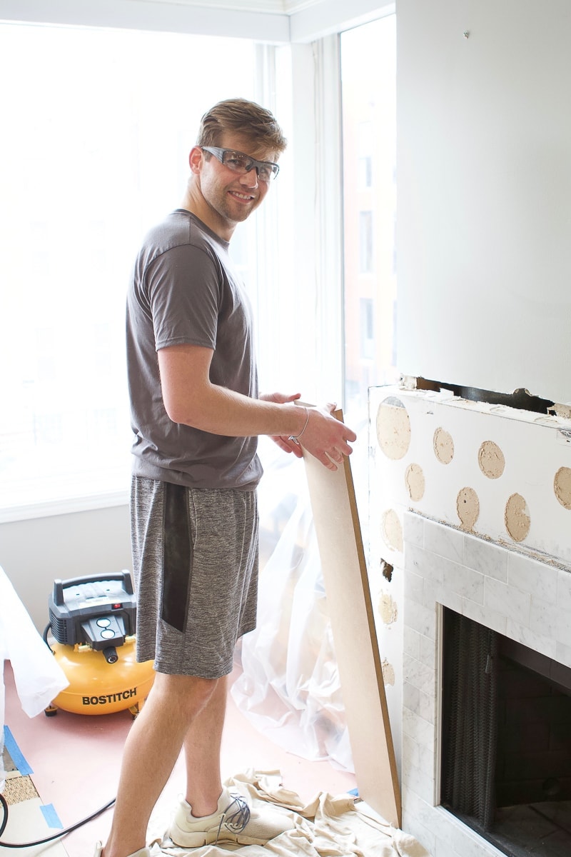 finn adding mdf to the fireplace surround