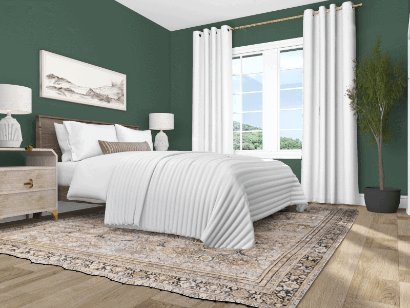 Green guest room rendering