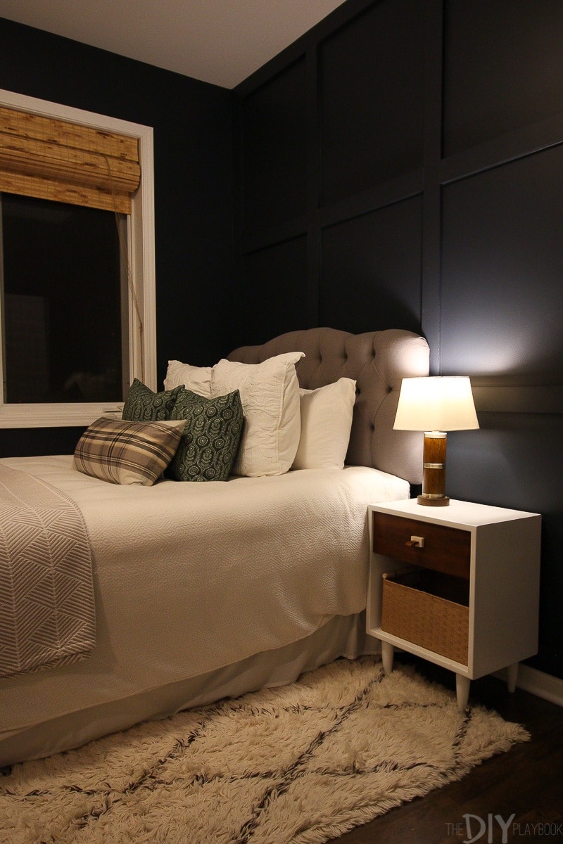 Navy guest room paint color at night