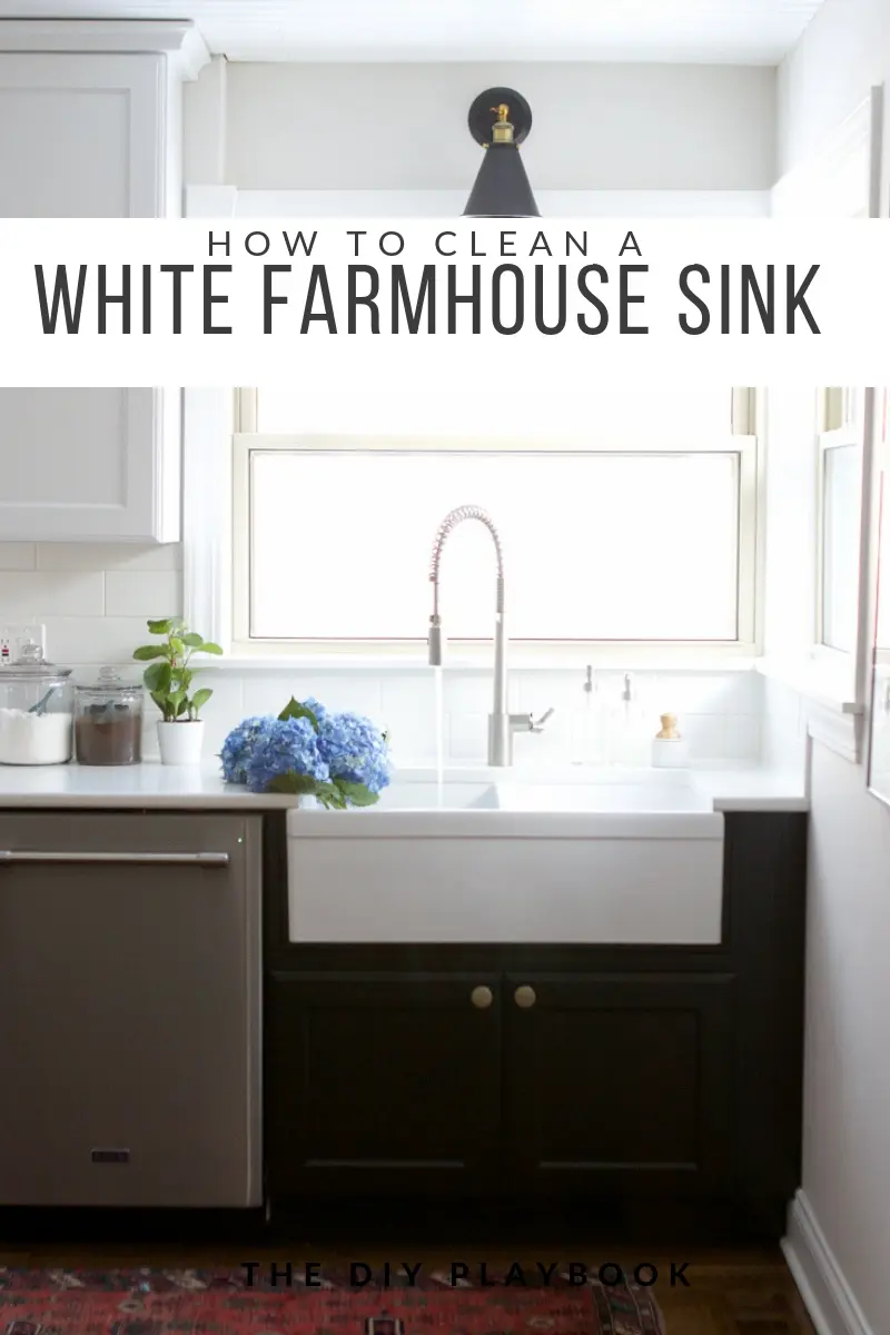 white farmhouse sink clean
