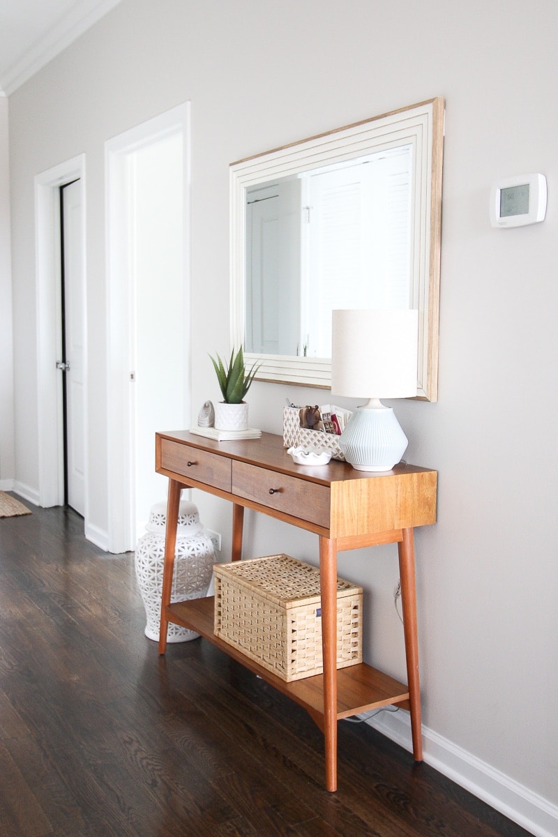 A small console table and entryway