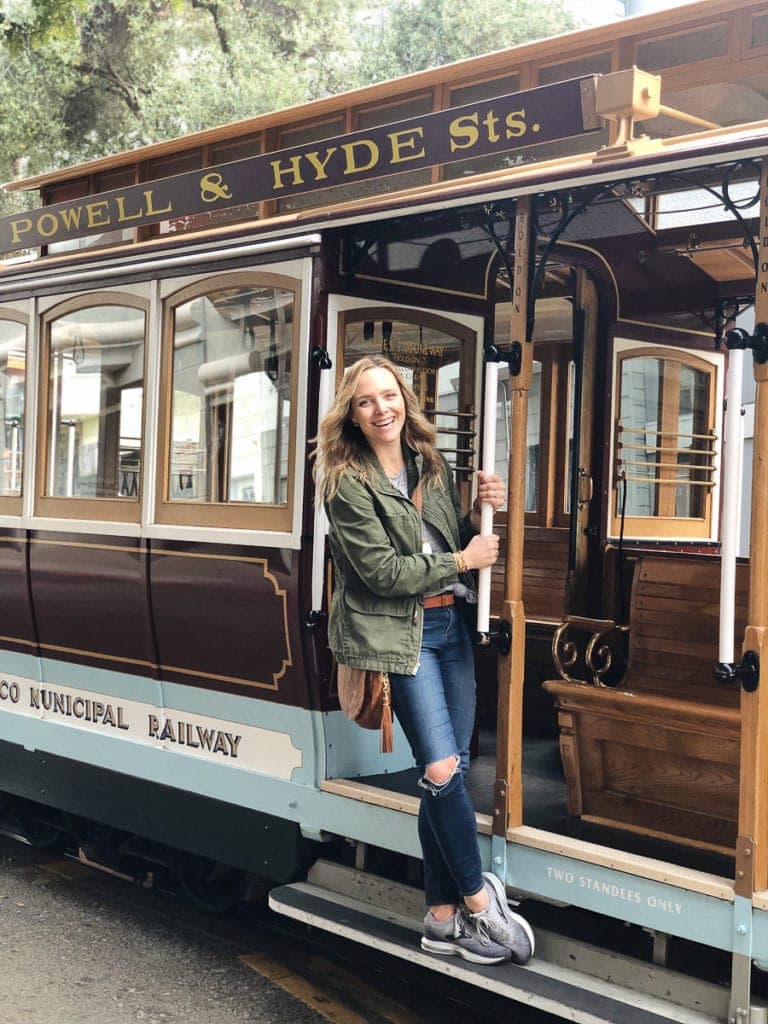 Casey riding the trolley in San Francisco