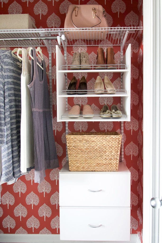 Drawers and shoe organizer in a rubbermaid closet