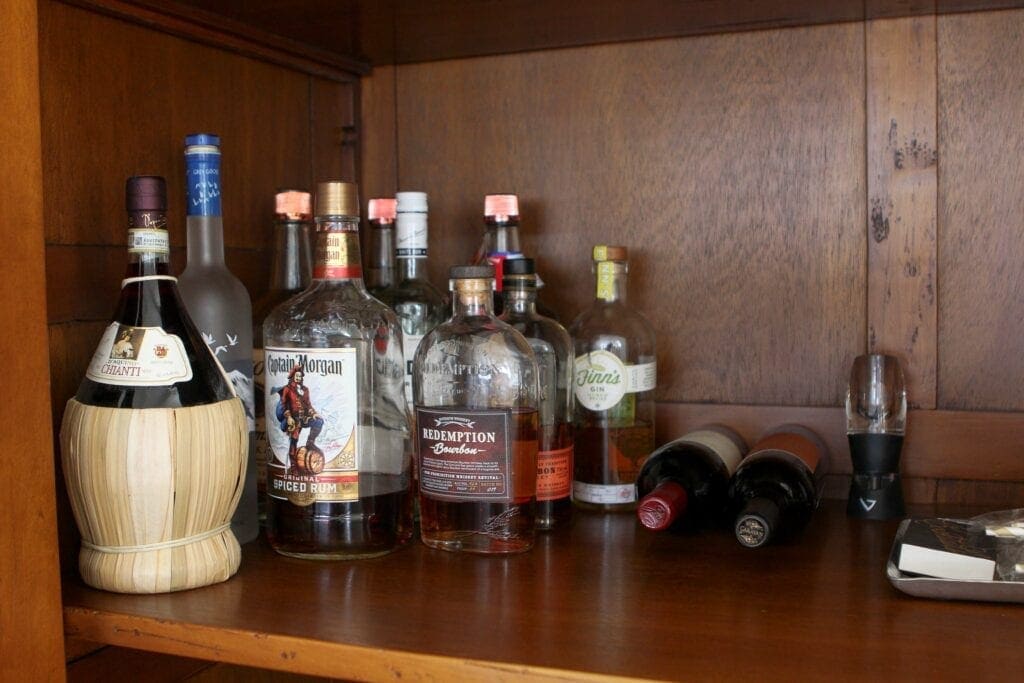 Alcohol in our antique party hutch