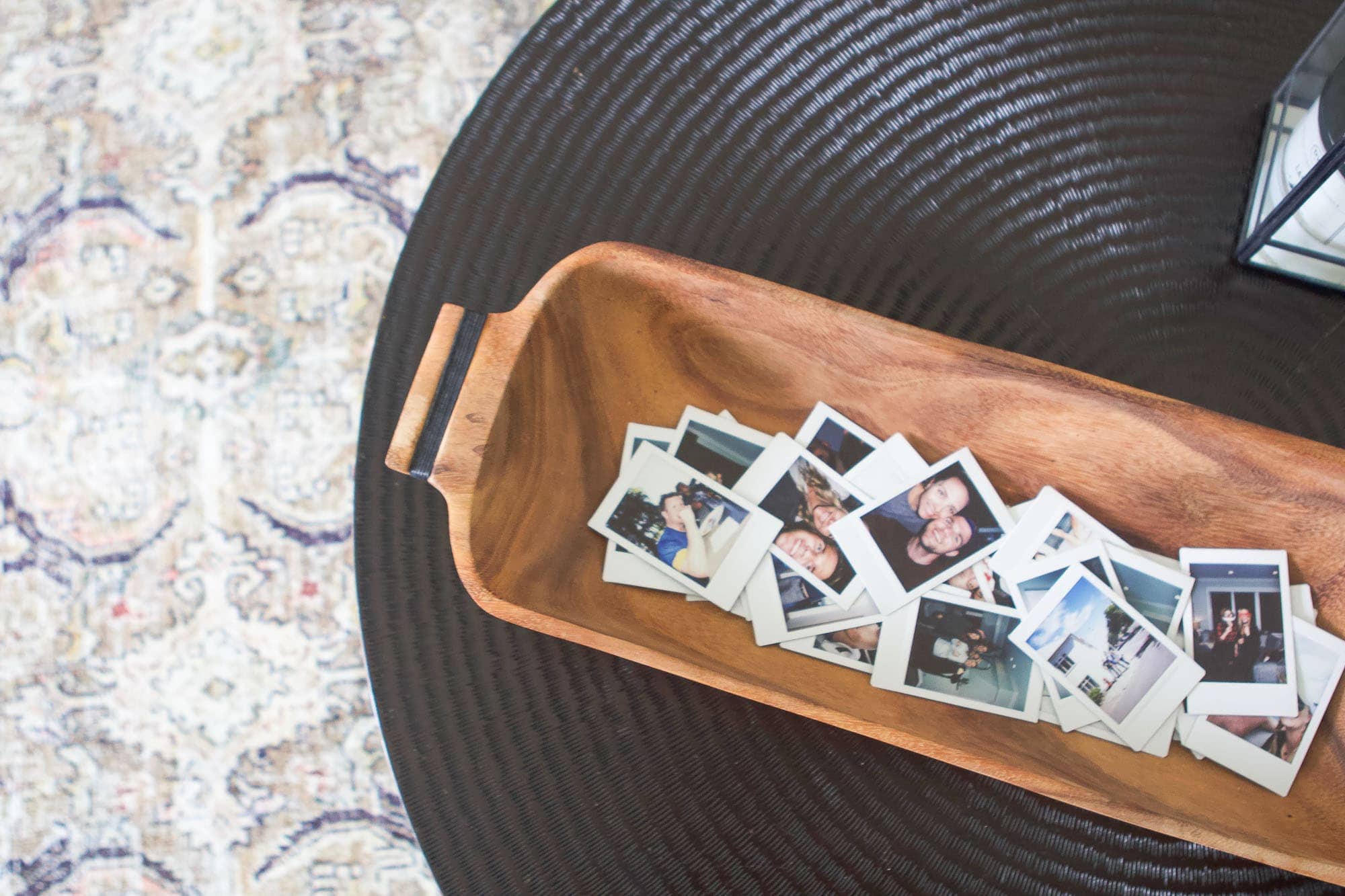 Wood bowl for polaroid pictures