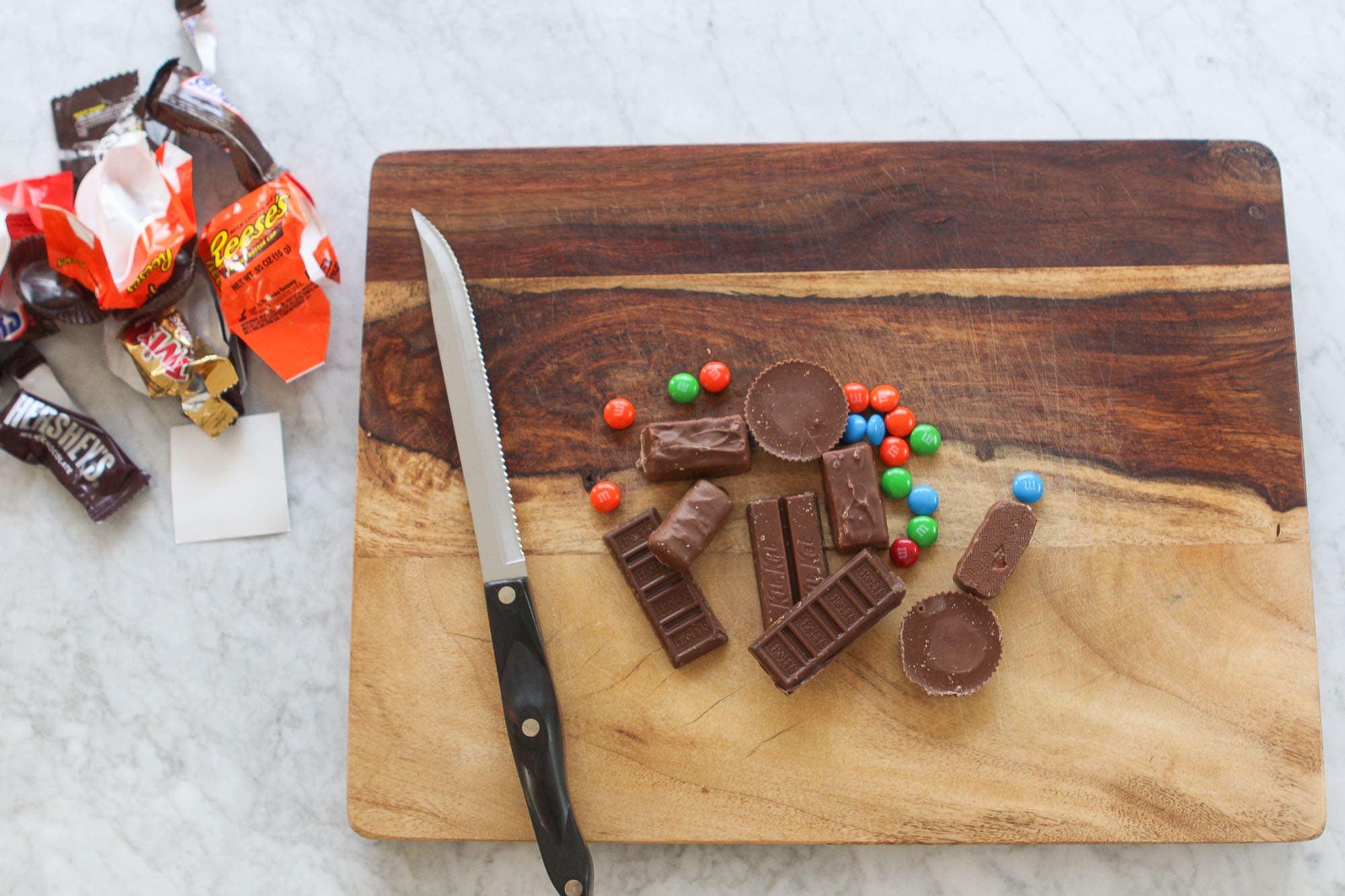 Chop up extra halloween candy for the recipe