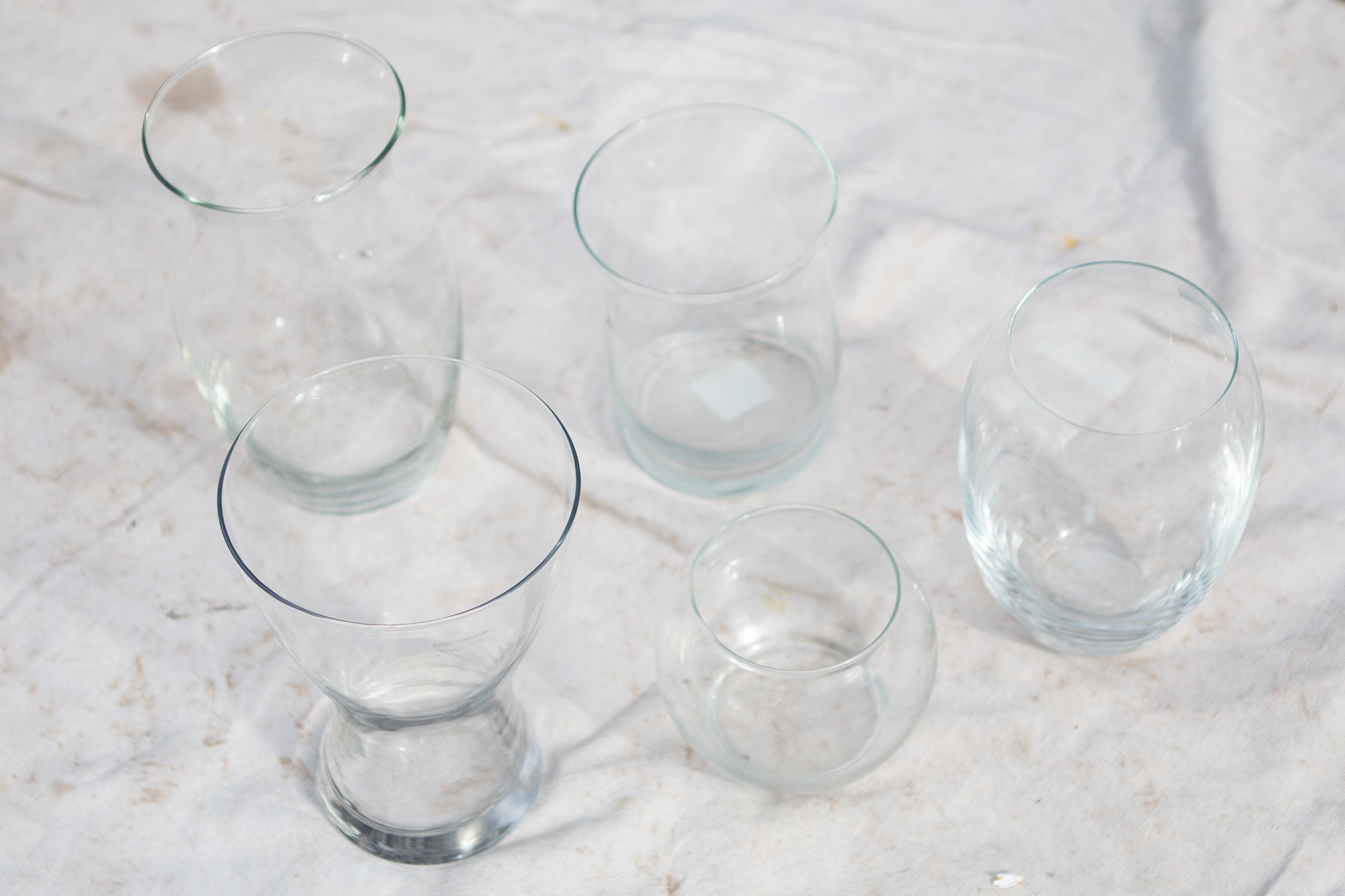 Clear cheap vases from Salvation Army