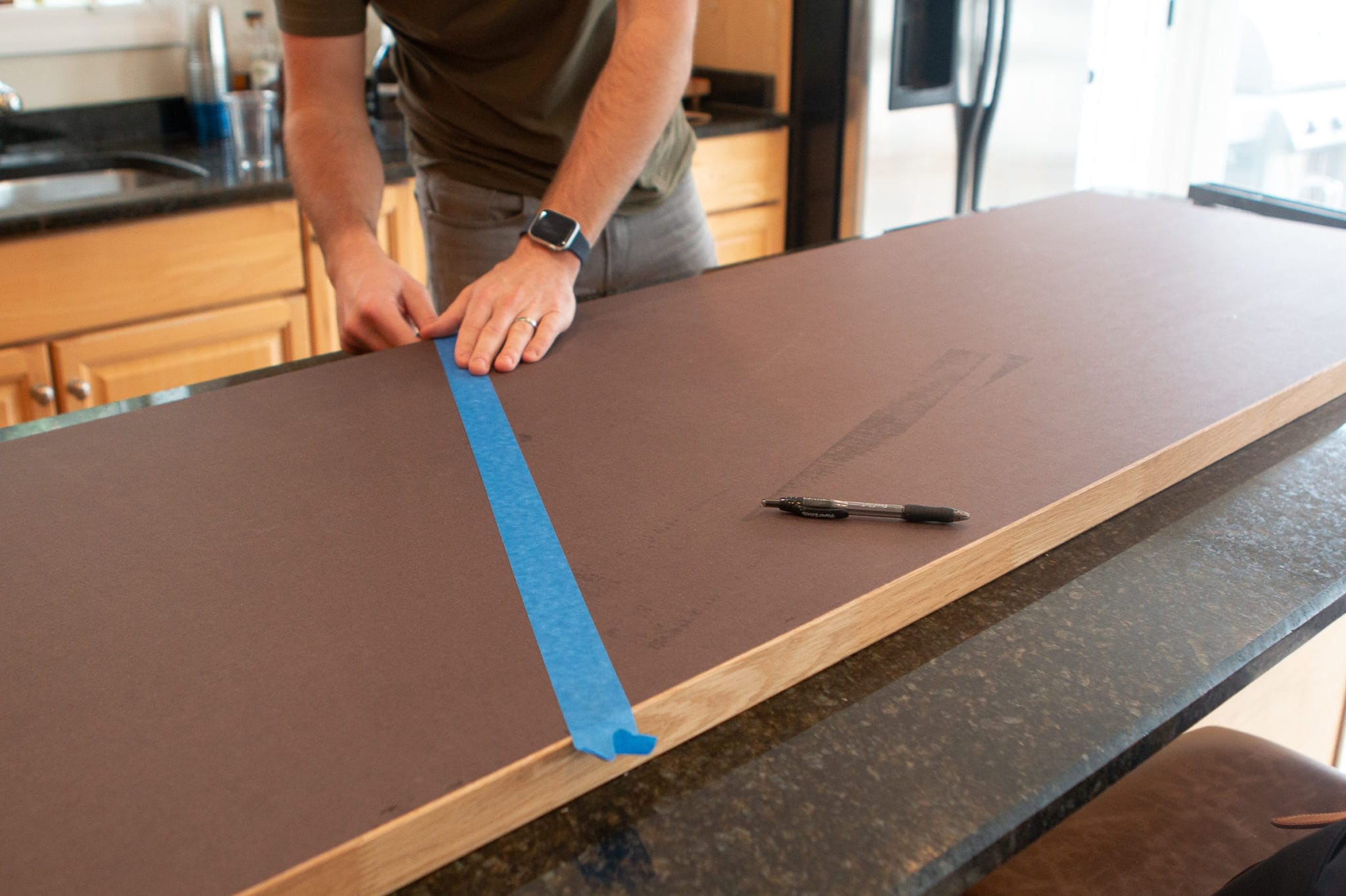 Marking the cut line for IKEA butcher block counters