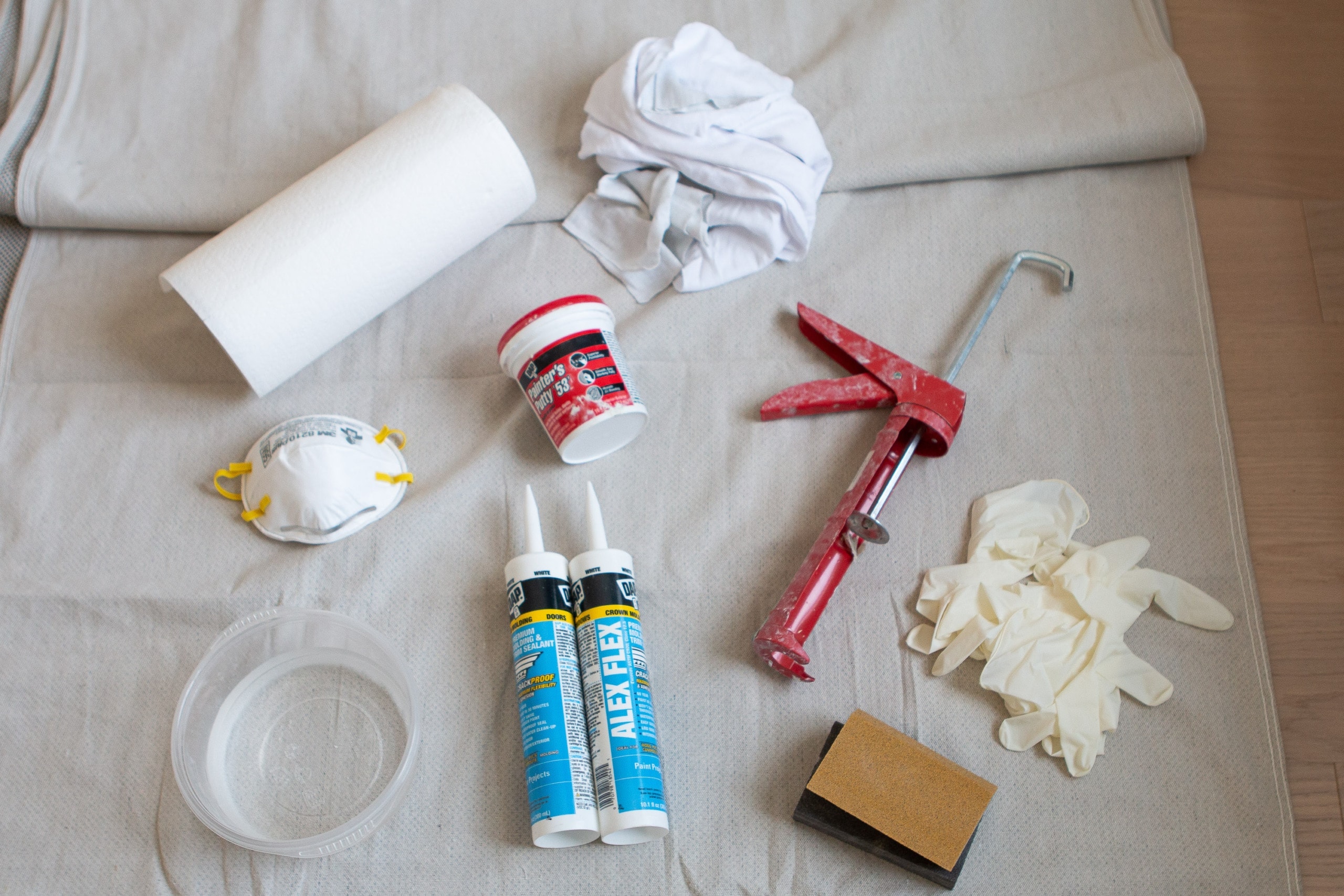 Supplies for prepping a room for paint