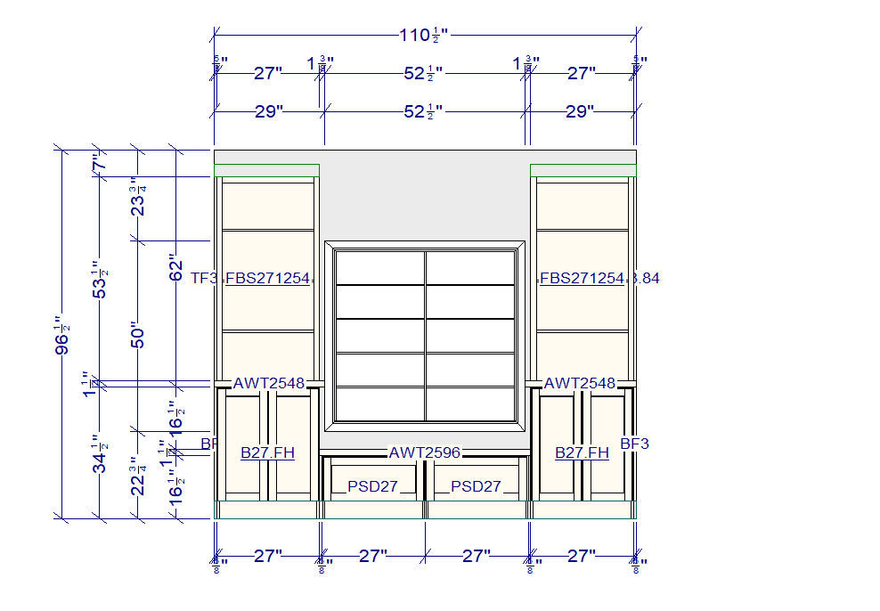 DIY built-ins drawing from Lowe's