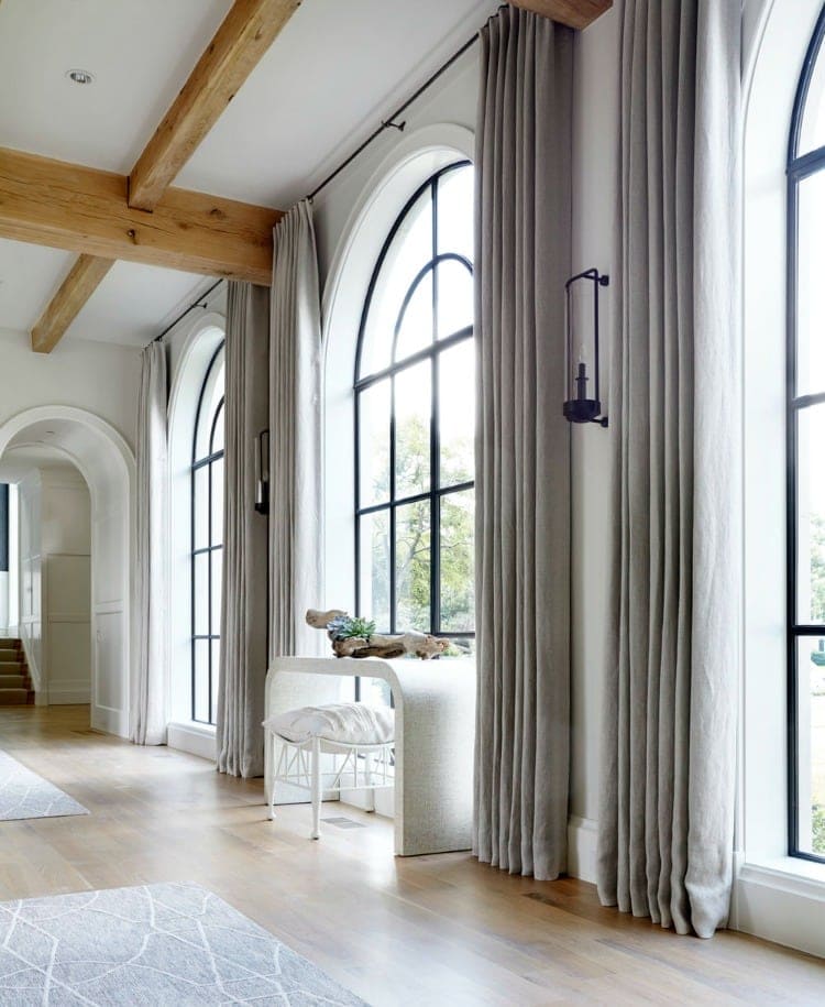 arched window with curtains