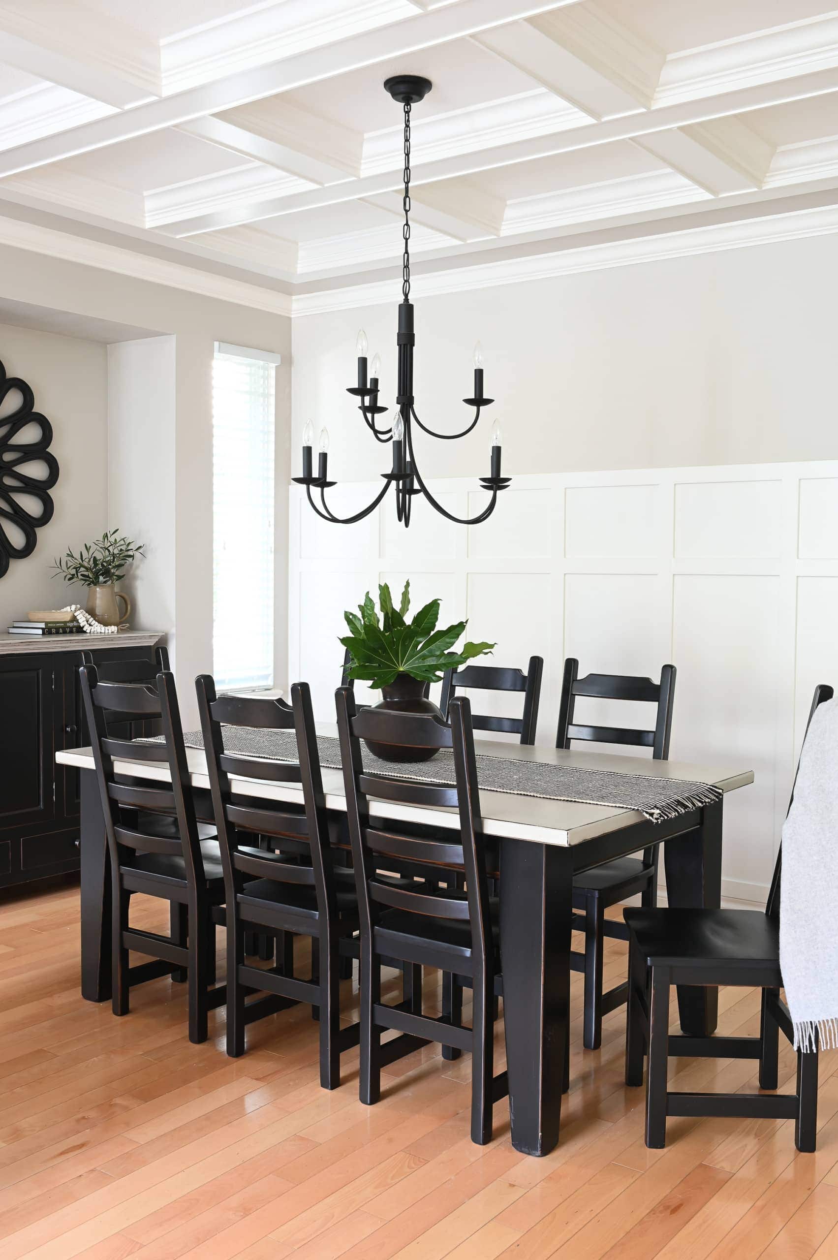 Black and white farmhouse style dining room