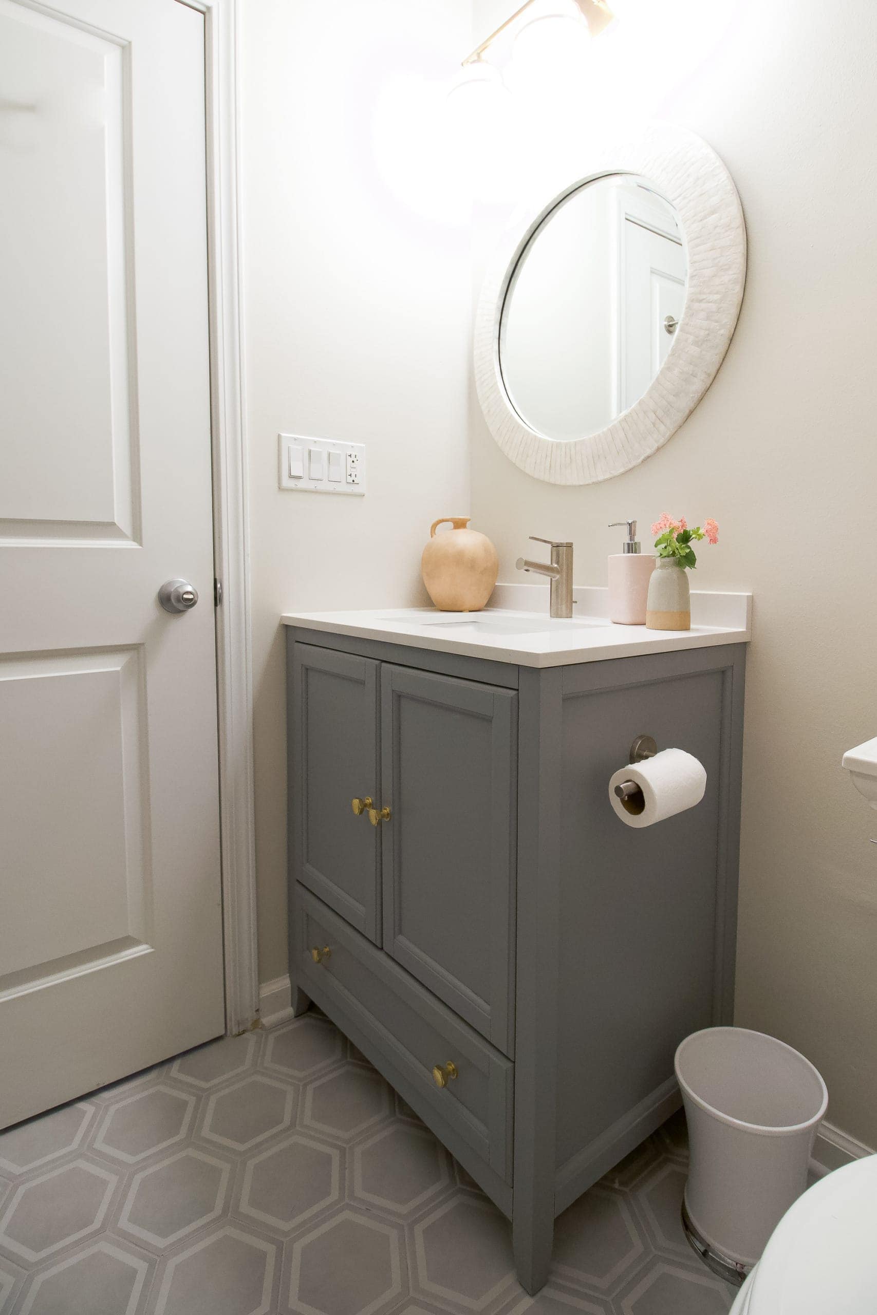 Jan's gray and gold bathroom makeover