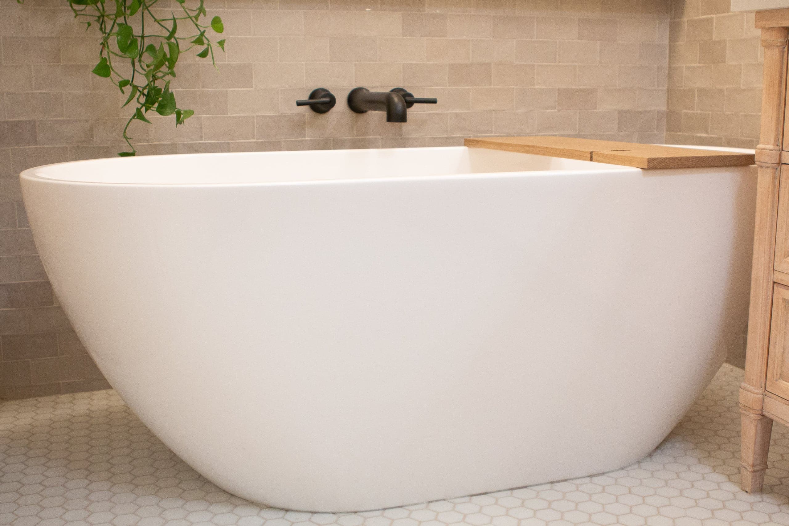 A freestanding tub in this main bathroom renovation