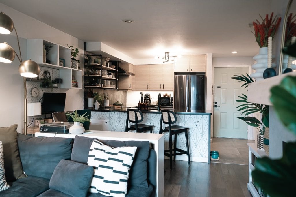 Living room kitchen open floorplan