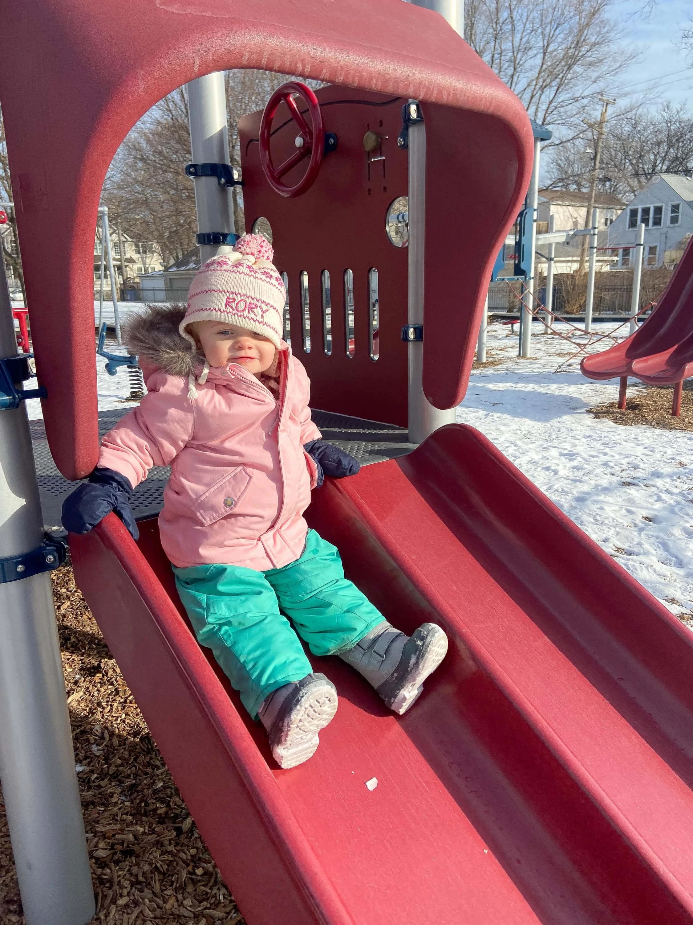 January 2022 - rory going to down the slide at the park