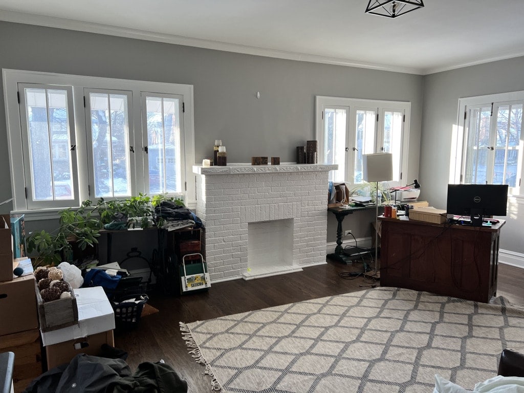 before pictures: how to make a living room into a home office