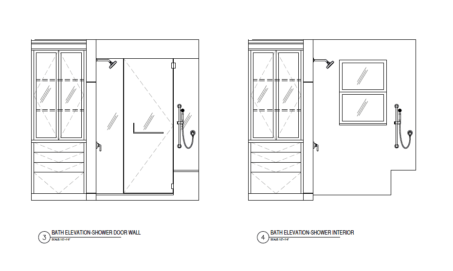 Main bathroom design plan with a linen cabinet