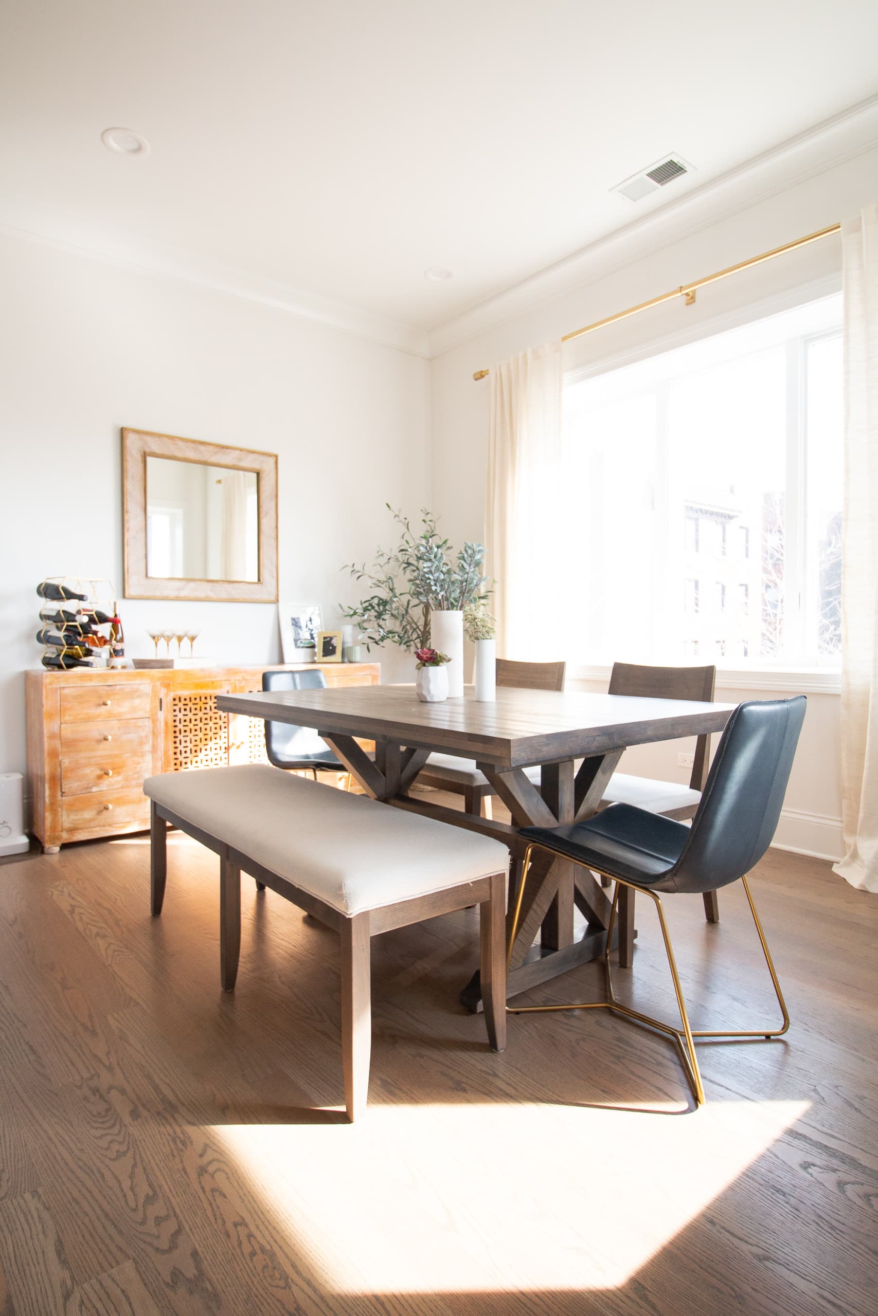 modern dining table with bench