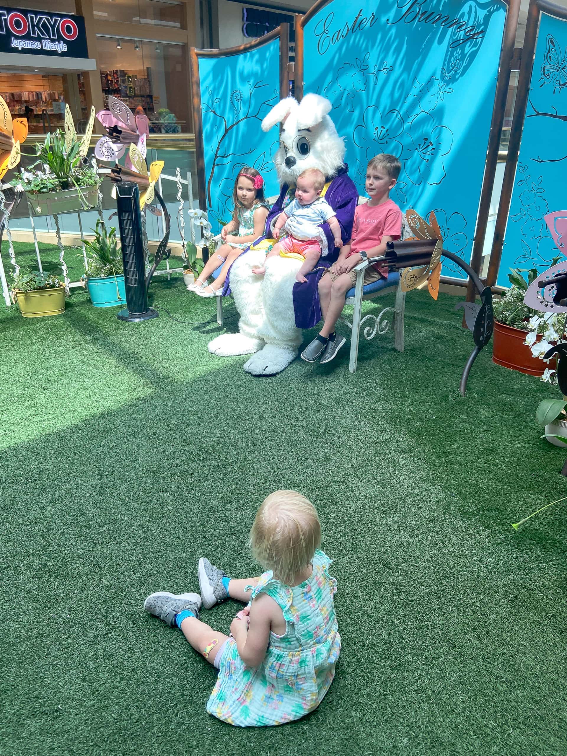 Rory refusing to sit on the Easter bunny's lap
