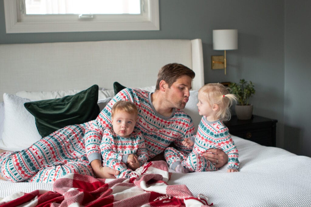 Wearing family pajamas for Christmas