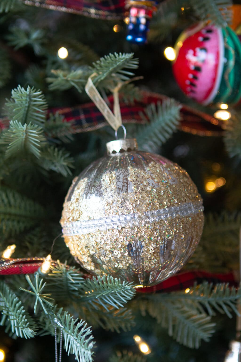 Sparkly Christmas tree ball ornament