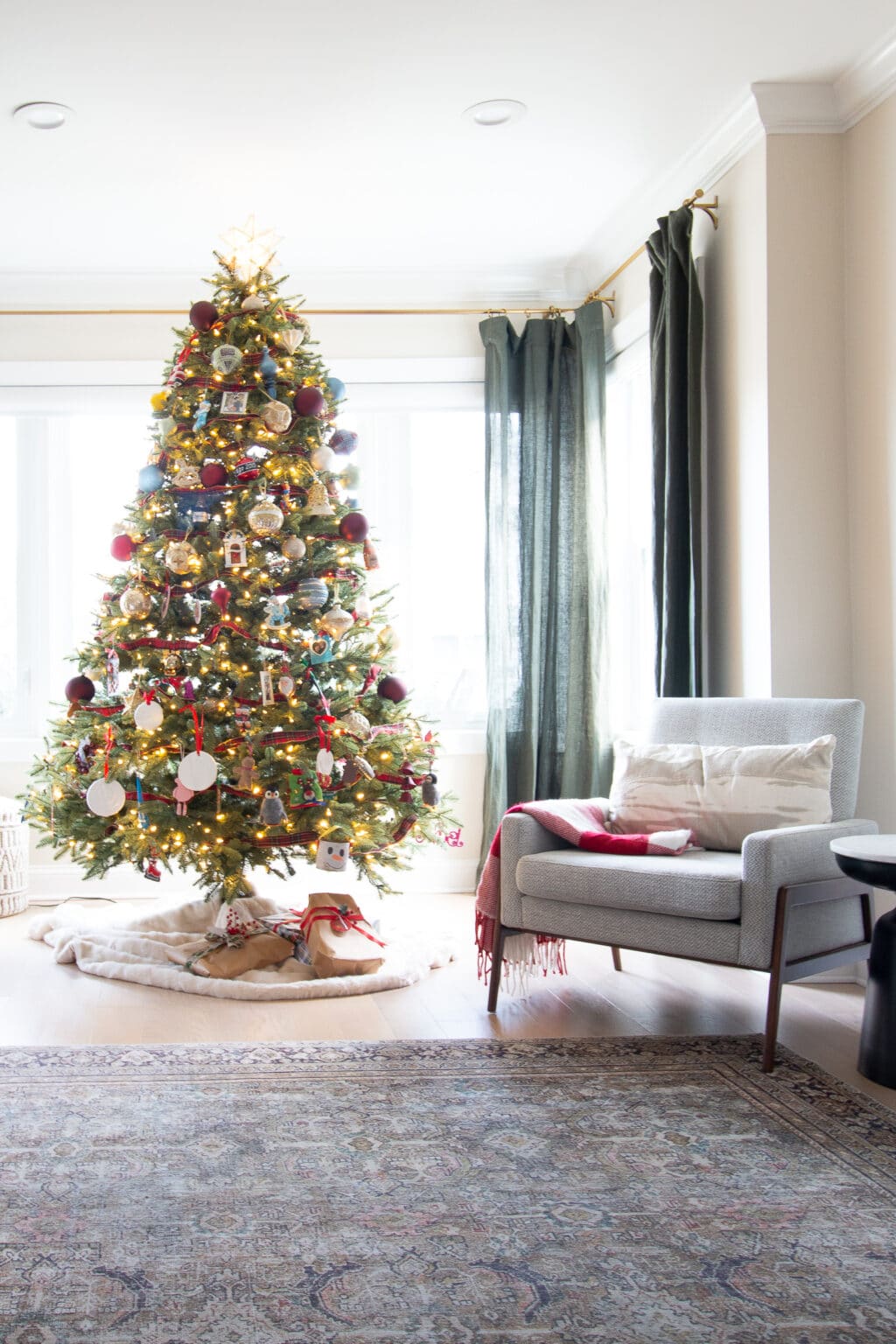 Our Christmas tree in our simple holiday home tour