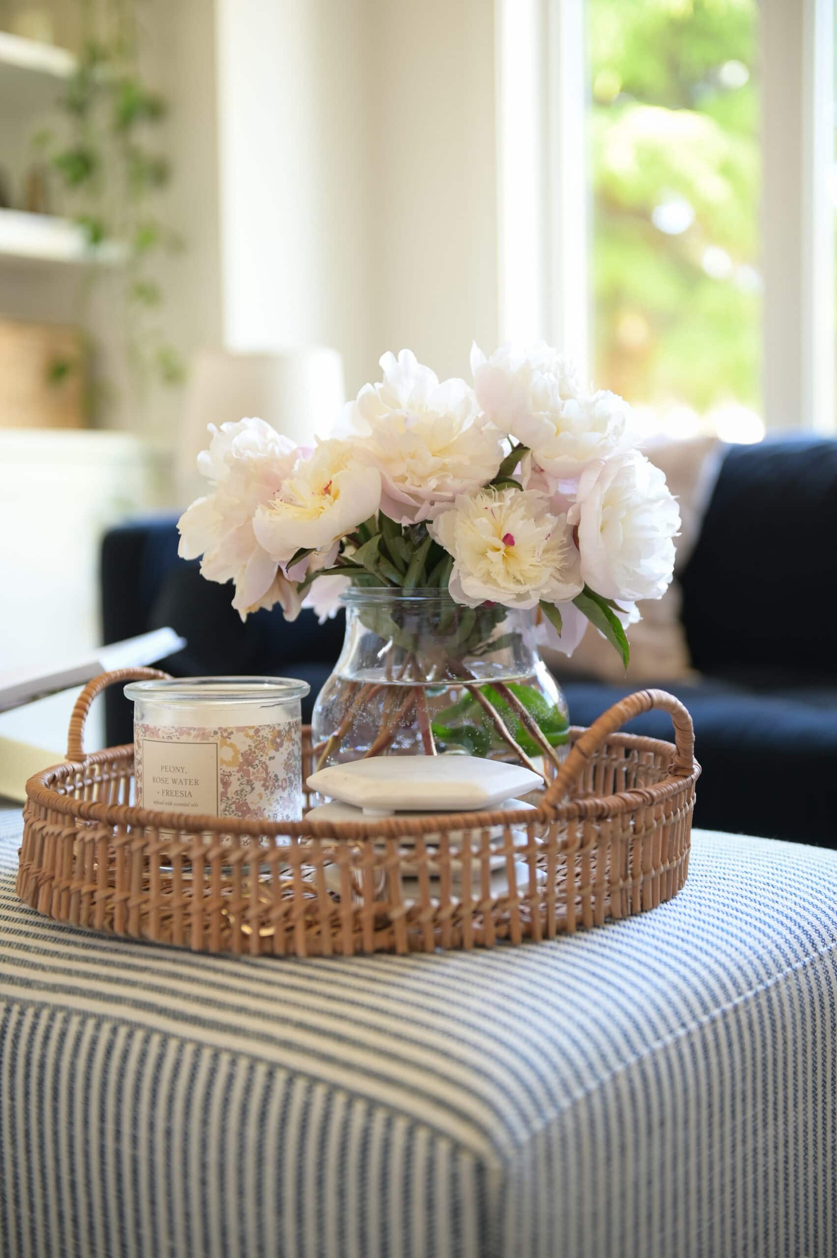 styling an ottoman with flowers