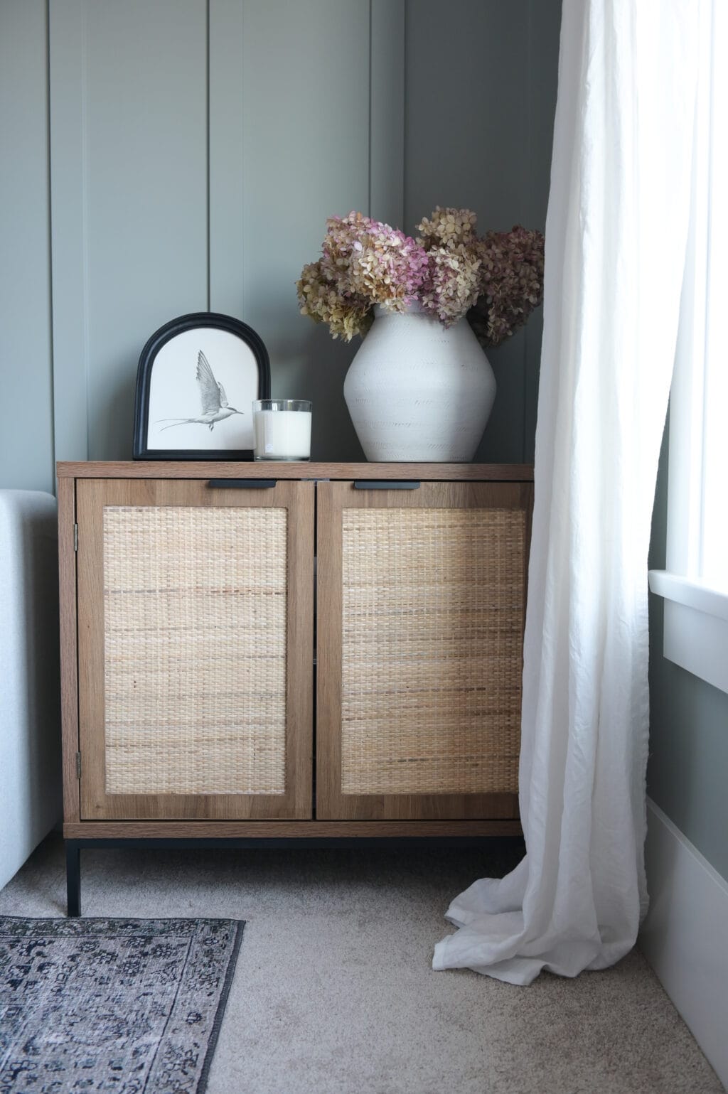 Cane nightstand with flowers