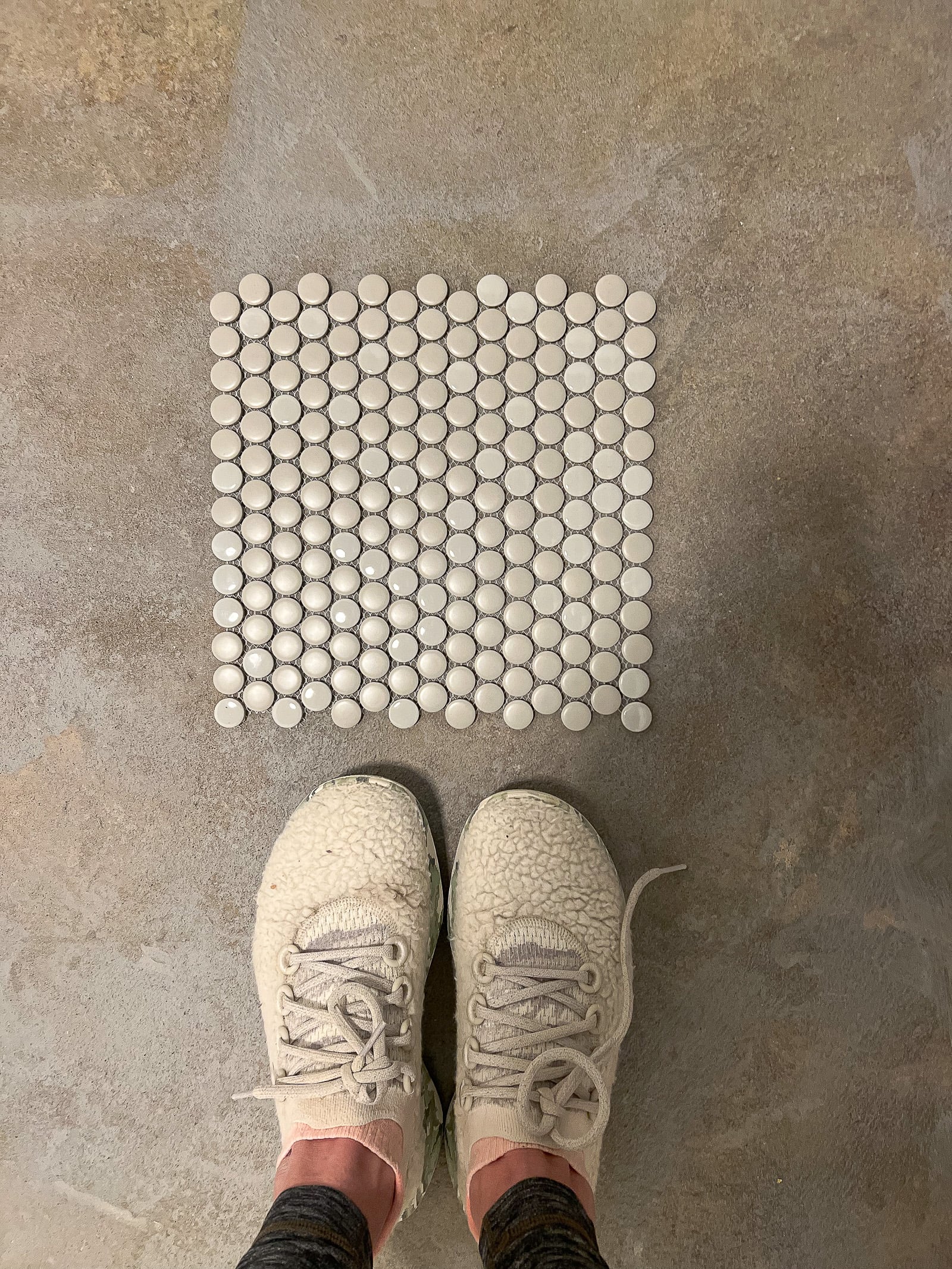choosing penny tile for our basement bathroom floor 
