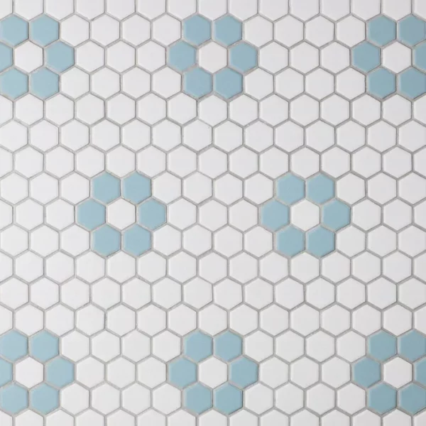 blue flower hexagon mosaic tile