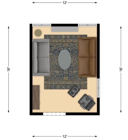 A long and narrow living room layout option