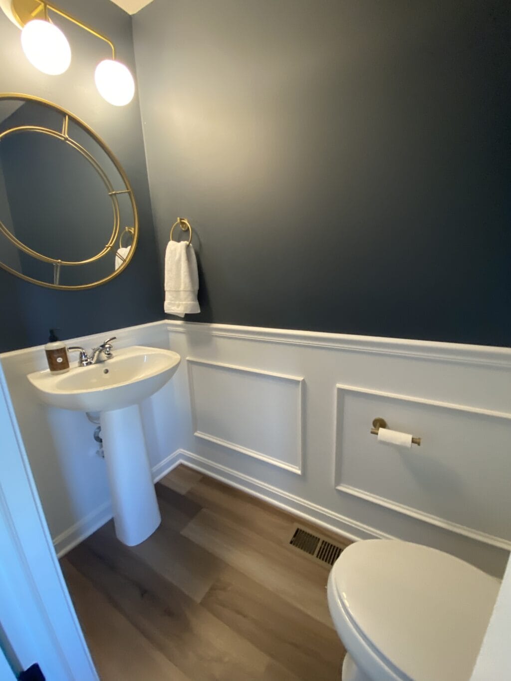 How to add hallway chair rail and picture frame molding to a bathroom