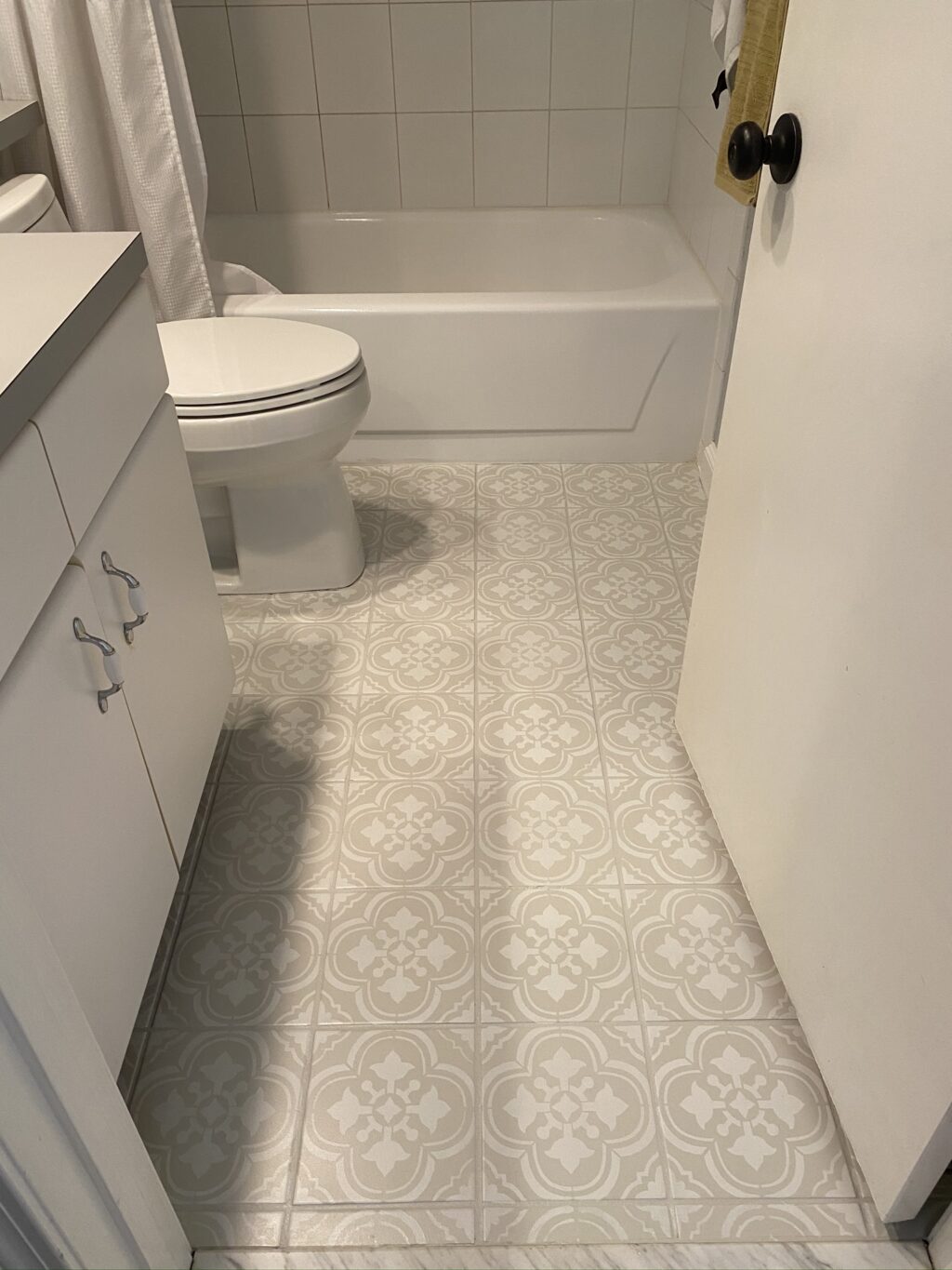 Painted floor tile in the bathroom