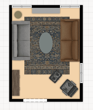 Layout option 1 for a long and narrow living room layout