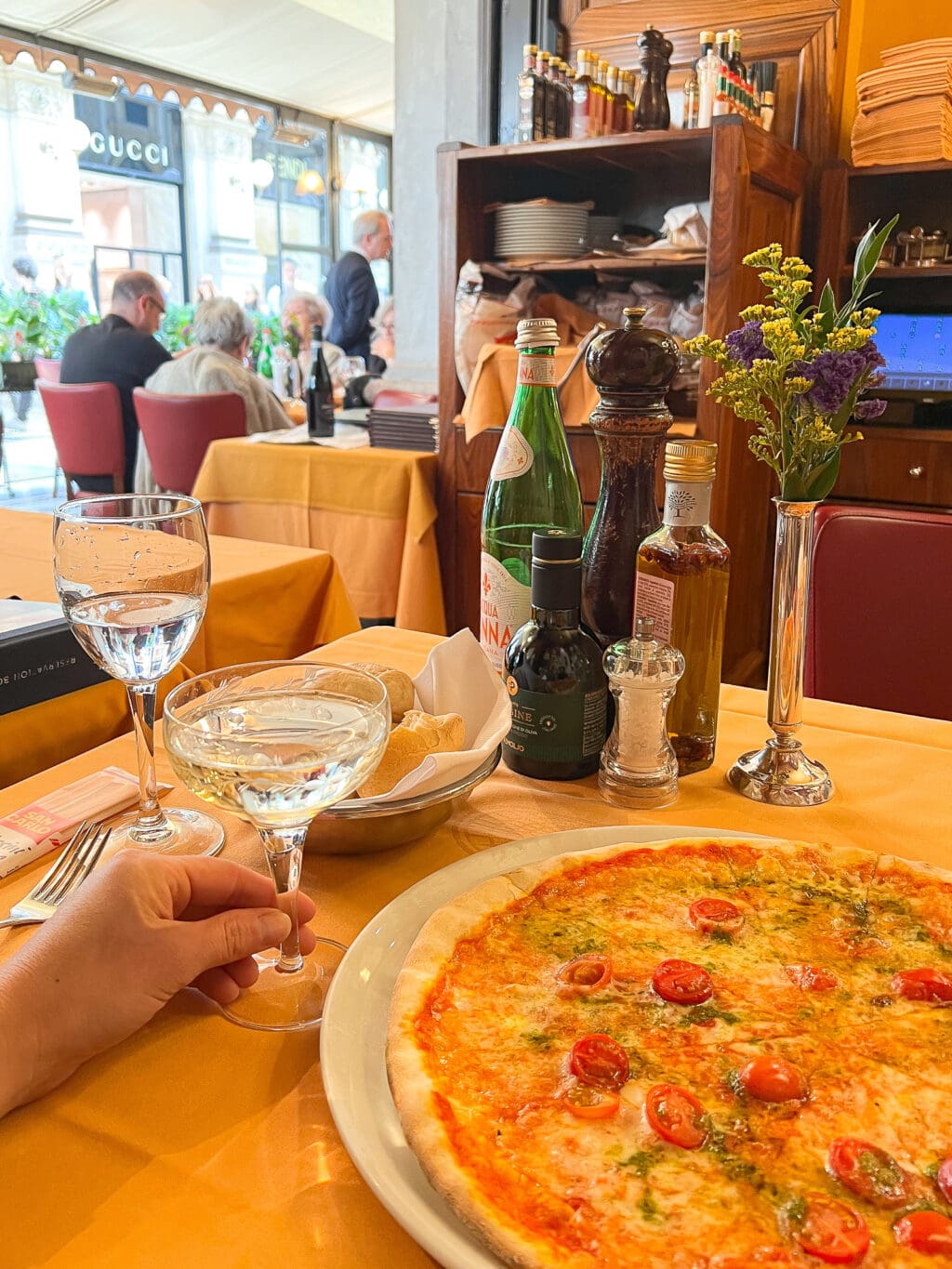 Champagne and pizza in Italy