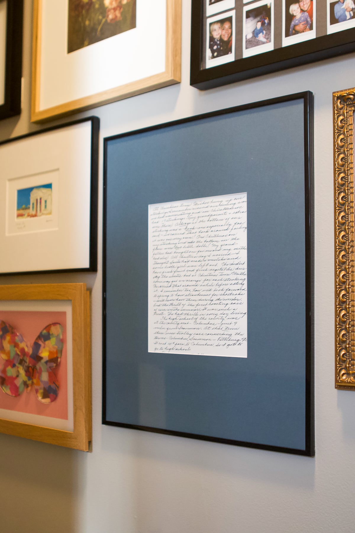 Grama's letter framed in a black large frame