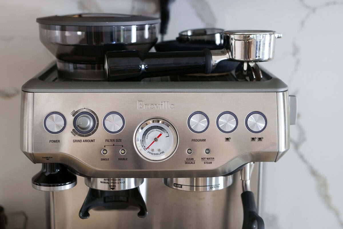 Breville Barista Express home coffee bar setup
